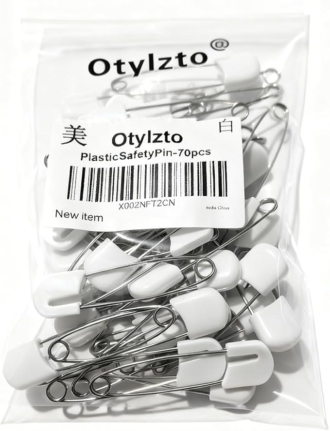 Otylzto 70PCS Plastic Safety Pin 2inch Stainless Steel Pins No Rust, Safety Locking Baby Cloth Diaper Nappy Pins 2.2Inch