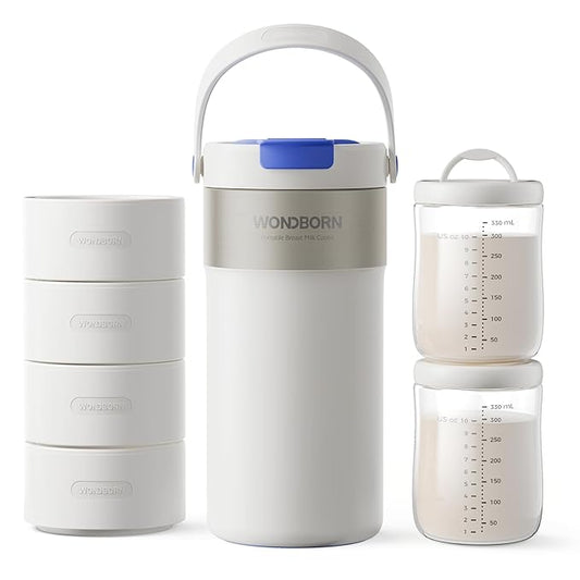 Portable Breast Milk Cooler, 4 Ice Rings, 360°Cooling with Vacuum Lid, Safe Chill for 30H+, 22oz Large Capacity with 2 Bottles, Rapid Chill to 40℉, Extra Wide Opening, Ideal for Work & Travel