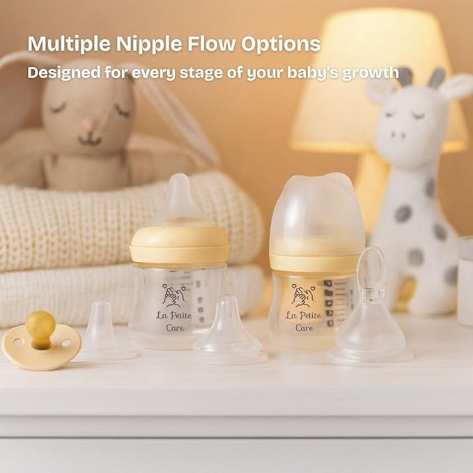 Glass Baby Bottles Anti Colic Set 2 Pack 3oz and 6oz BPA Free Heat Resistant Borosilicate Glass with 3 Silicone Nipples Wide Neck Gift Box Baby Shower Easy to Sterilize for Newborn 0-9 Months