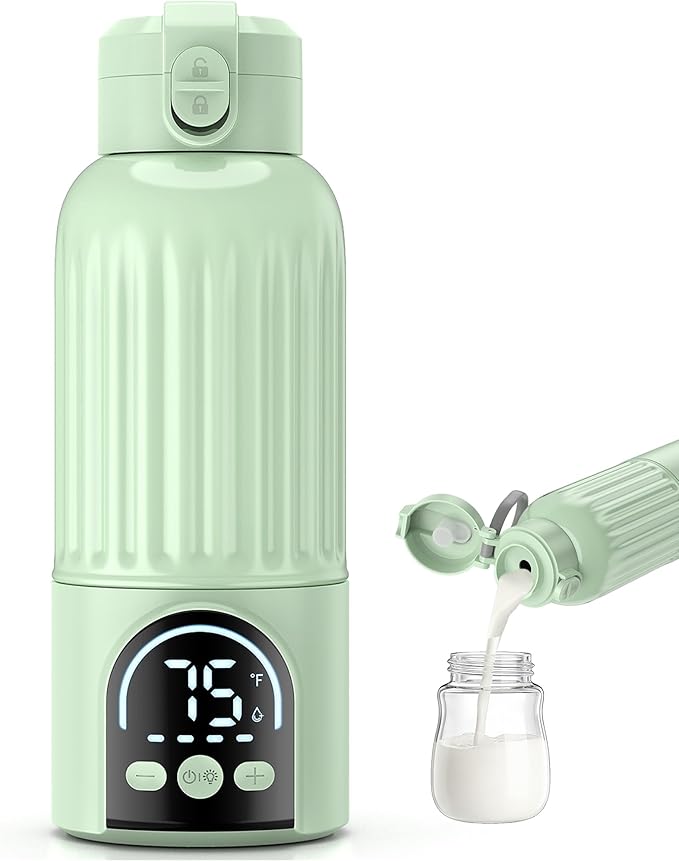 Portable Bottle Warmer for Travel, 17oz Large Capacity, 18000mAh Battery Life, Dual Heating Modes for Breast Milk Water, Fast Heating, Cordless Milk Warmer for Car Airplane Outdoor (Green)