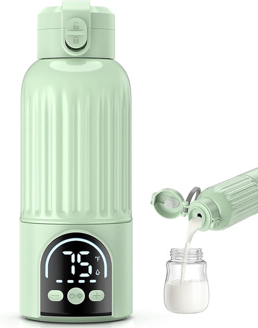 Portable Bottle Warmer for Travel, 17oz Large Capacity, 18000mAh Battery Life, Dual Heating Modes for Breast Milk Water, Fast Heating, Cordless Milk Warmer for Car Airplane Outdoor (Green)