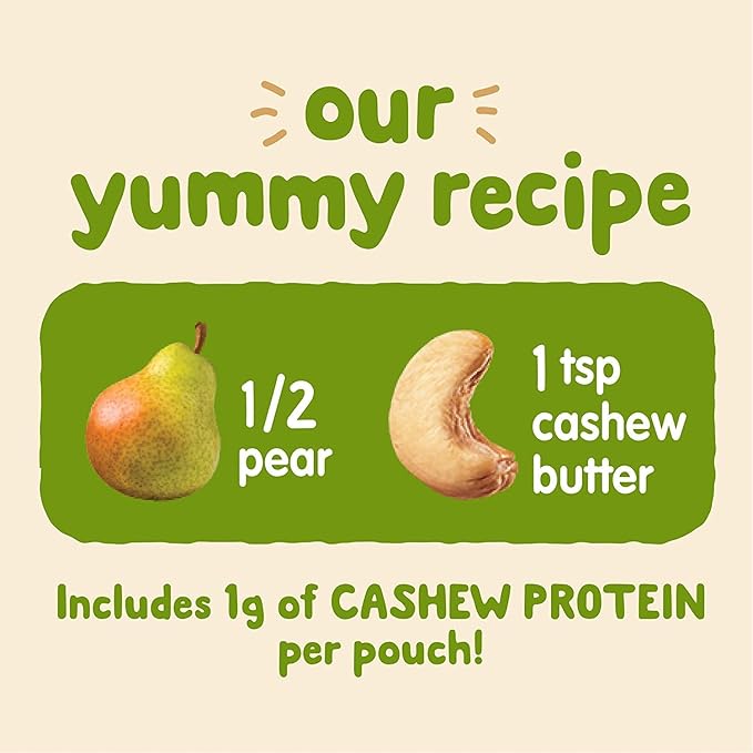 Happy Baby Organics Stage 2 Baby Food Pouches, Gluten Free, Vegan Snack, Nutty Blends, Pears & Cashew Butter, 3 Ounce (Pack of 12)