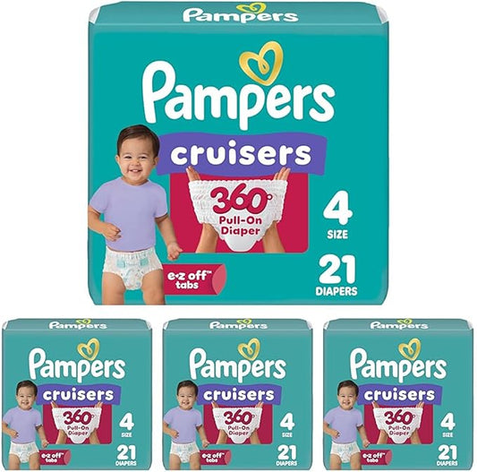 Pampers Diapers - Cruisers 360° - Size 4, 21 Count, up to 100% Leakproof Fit, Designed for Active Babies, Pull On Diaper (Pack of 4)
