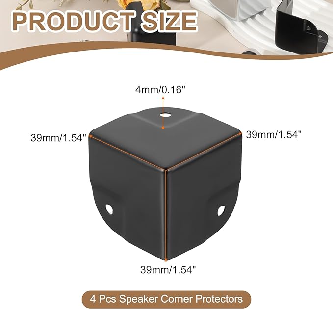 uxcell 4 Pcs 1.46" x 1.46" Speaker Corner Protectors, Iron Box Corner Edge Guard for Speaker, Guitar, Stage, Cabinet, Accessories Replacement, Black
