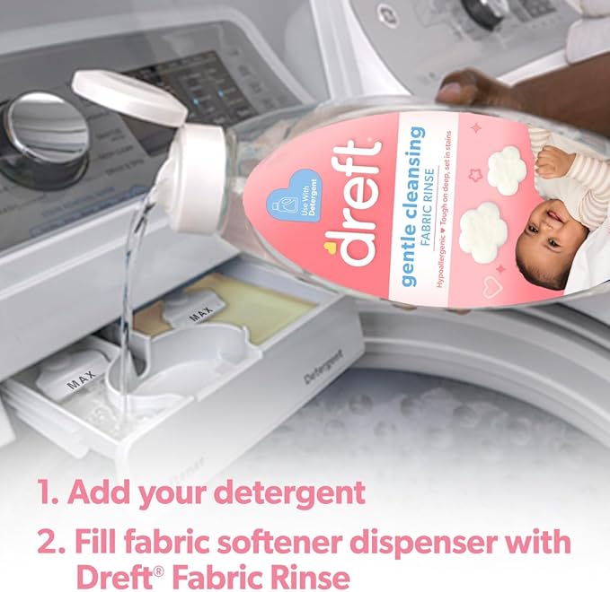 Dreft Baby Gentle Cleansing Fabric Rinse,48 fl oz,Dermatologist Tested on Sensitive Skin,Odor Remover,(Pack of 2)