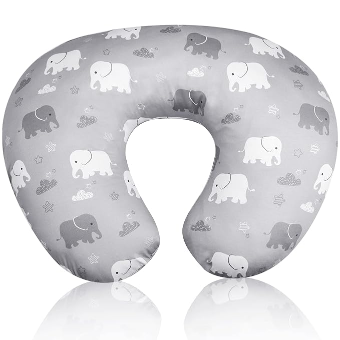 Nursing Pillow Cover, Elephant Breastfeeding Pillow Slipcover for Baby Boys & Girls, Animal Nursing Pillow Case for Newborn, Soft Fabric Fits Snug On Infant, Washable & Breathable (ONLY COVER)