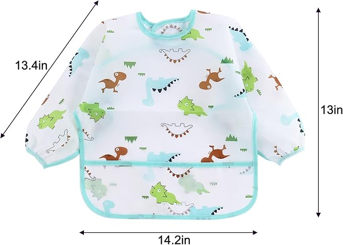 PandaEar 5 Pack Long Sleeve Bibs for Babies 6-24 Months, Lightweight Waterproof Toddler Smock for Eating & Messy Art, Washable Weaning Bibs with Stay-Open Pocket, Breathable & Travel-Friendly