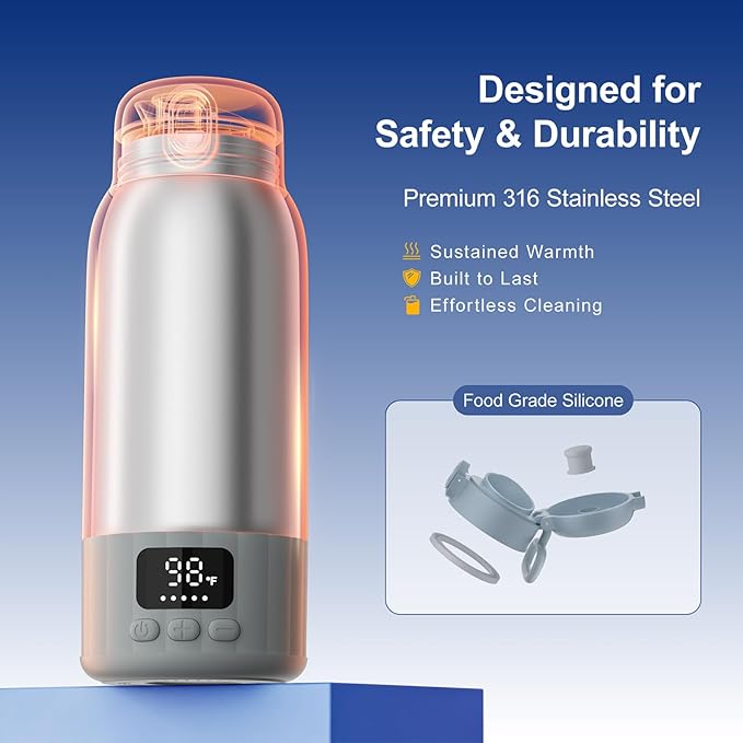 Portable Bottle Warmer for Travel, 45W Quick Charge, 100W Fast Heating Baby Bottle Warmer with 17oz Large Capacity Portable Milk Warmer, 10400mAh for On-the-Go Use with Formula, Breast Milk, Water