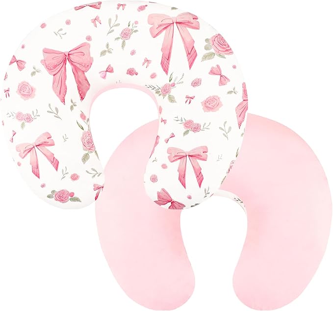 Nursing Pillow Cover, Ultra Soft Breastfeeding Pillow Covers for Newborn Baby Boys and Girls, Easy Removal and Machine Washable Slipcover, 1 Pillowcase Only (Pink Rose)