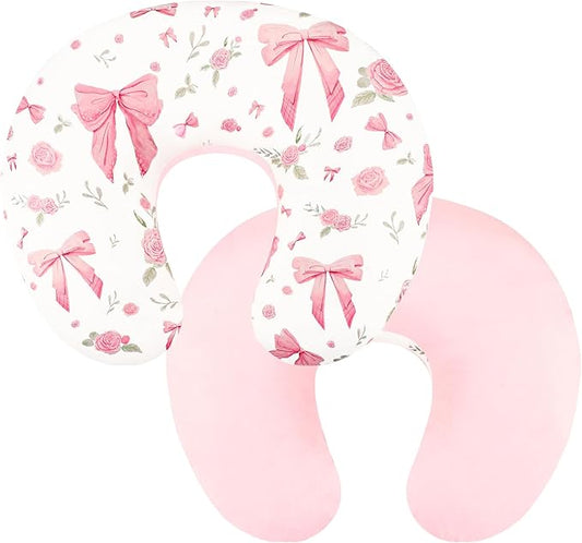 Nursing Pillow Cover, Ultra Soft Breastfeeding Pillow Covers for Newborn Baby Boys and Girls, Easy Removal and Machine Washable Slipcover, 1 Pillowcase Only (Pink Rose)