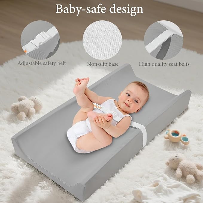 Baby Changing Pad, Waterproof & Wipeable Vegan Leather Diaper Changing Mat 31" x 16", Comfortable Soft Standard Size Infant Diaper Mat for Dresser and Table, Taupe (Grey)