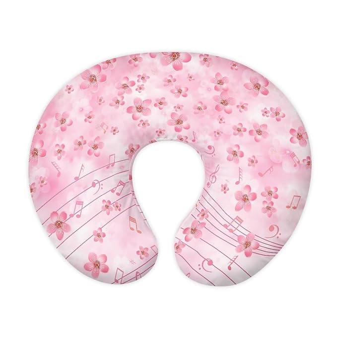 Cherry Flower and Music Nursing Pillow Cover for Baby Boy Girl Breastfeeding Slipcover Infant Newborn Nursery Bottle Pillowcase Durable and Easy to Clean