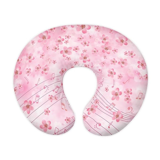 Cherry Flower and Music Nursing Pillow Cover for Baby Boy Girl Breastfeeding Slipcover Infant Newborn Nursery Bottle Pillowcase Durable and Easy to Clean
