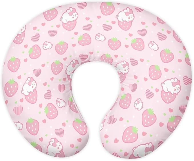 Strawberry Bunny Nursing Pillow Cover Breastfeeding Pillow Slipcover Hidden Zipper Design Feeding Pillow Cover U-Shaped Soft and Skin-Friendly