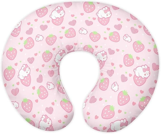 Strawberry Bunny Nursing Pillow Cover Breastfeeding Pillow Slipcover Hidden Zipper Design Feeding Pillow Cover U-Shaped Soft and Skin-Friendly