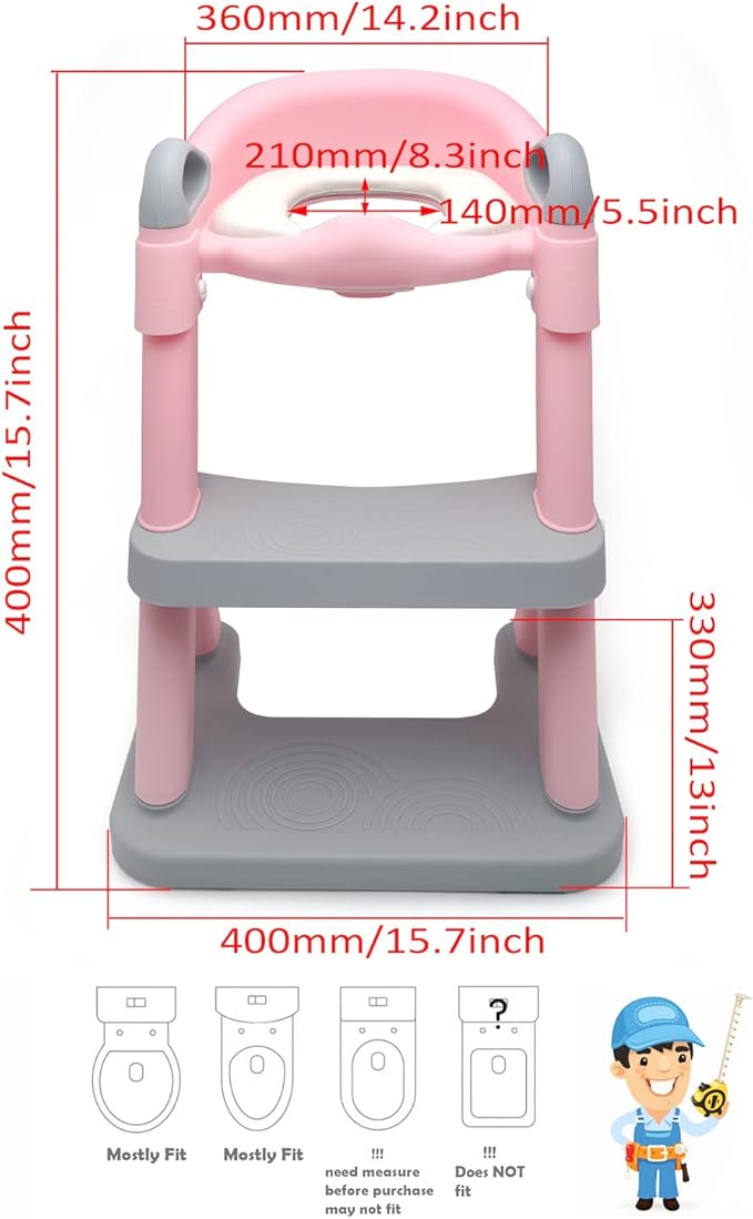 XKMT- Pink Toddler Potty Training Seat Ladder Wider Step Toilet Chair Infant Kid Bathroom Trainer