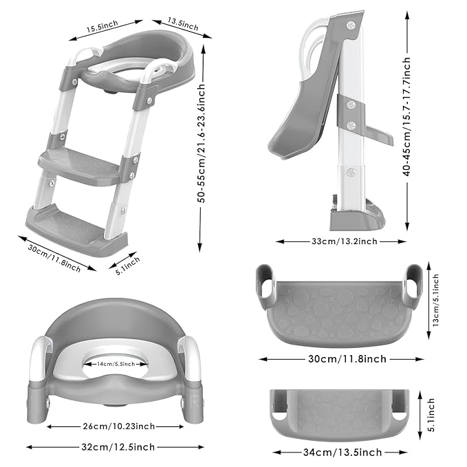 Potty Training Seat with Step Stool Ladder, Toddler Potty Training Toilet for Boys Kids, Potty Chair Adjustable Potty Seat for Toilet with Anti-Slip Wide Steps Splash Guard Safety Handles