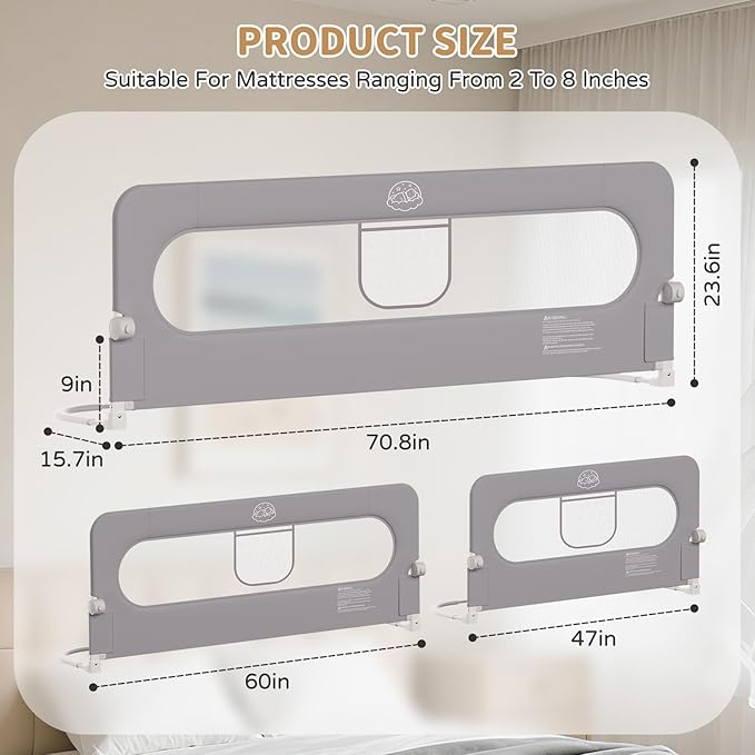 Bed Rail for Toddlers,59in Foldable Bed Rail for Baby, Baby Bed Rail Guard with Reinforced Carbon Steel Frame&Connectors for Twin Full Queen King Bed