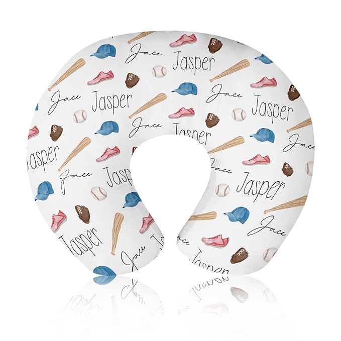 Baby Nursing Pillow Cover - Personalized Name Baseballs Theme Breastfeeding U-Shaped for Bottle Feeding, Ultra Soft Comfortable Breastfeeding Pillow Cover for Infant Baby Boys and Girls