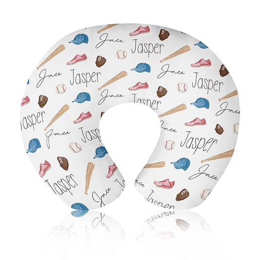 Baby Nursing Pillow Cover - Personalized Name Baseballs Theme Breastfeeding U-Shaped for Bottle Feeding, Ultra Soft Comfortable Breastfeeding Pillow Cover for Infant Baby Boys and Girls
