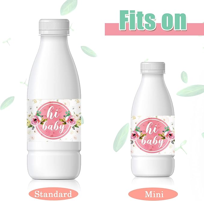 48 Pieces Pink Baby Shower Water Bottle Labels Floral Baby Shower Decorations Waterproof Water Bottle Stickers Wrappers for Pink Floral Themed Baby Shower Favors
