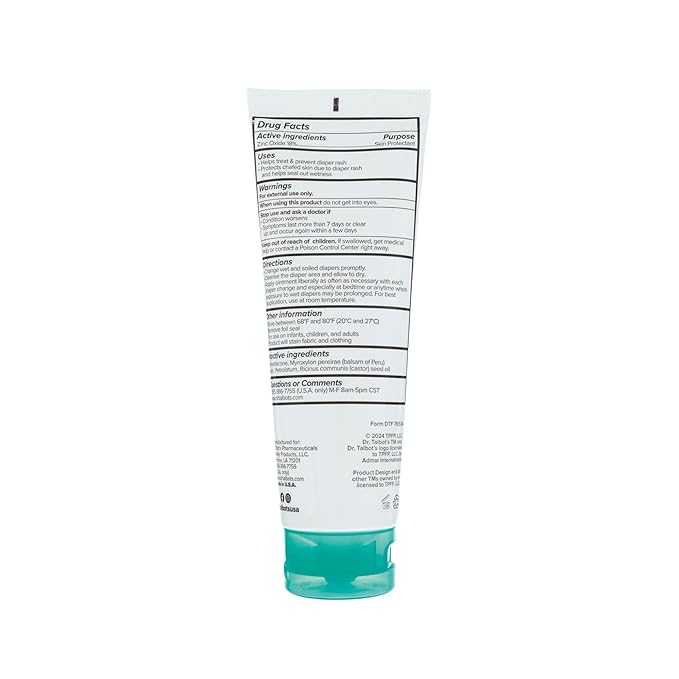 Dr. Talbot's Baby Diaper Rash Ointment - 4 oz - Zinc Oxide Skin Protectant with Peruvian Balsam - Treats and Prevents Rash