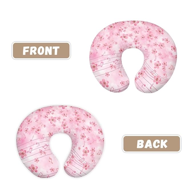 Cherry Flower and Music Nursing Pillow Cover for Baby Boy Girl Breastfeeding Slipcover Infant Newborn Nursery Bottle Pillowcase Durable and Easy to Clean