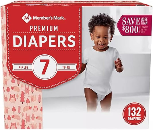 Members Mark Premium Baby Diapers Size 7 (41+ Pounds), 132 Count