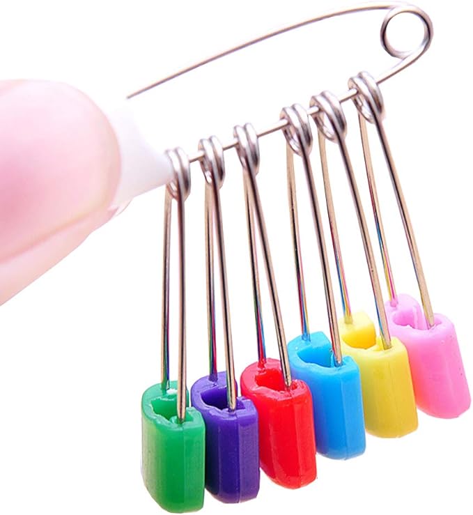 1Box(100Pcs) 5Colors 55mm/ 2.2 Inch Safety Pins Plastic Head Stainless Steel Diaper Pins Safety Locking Cloth Diaper Nappy Pins
