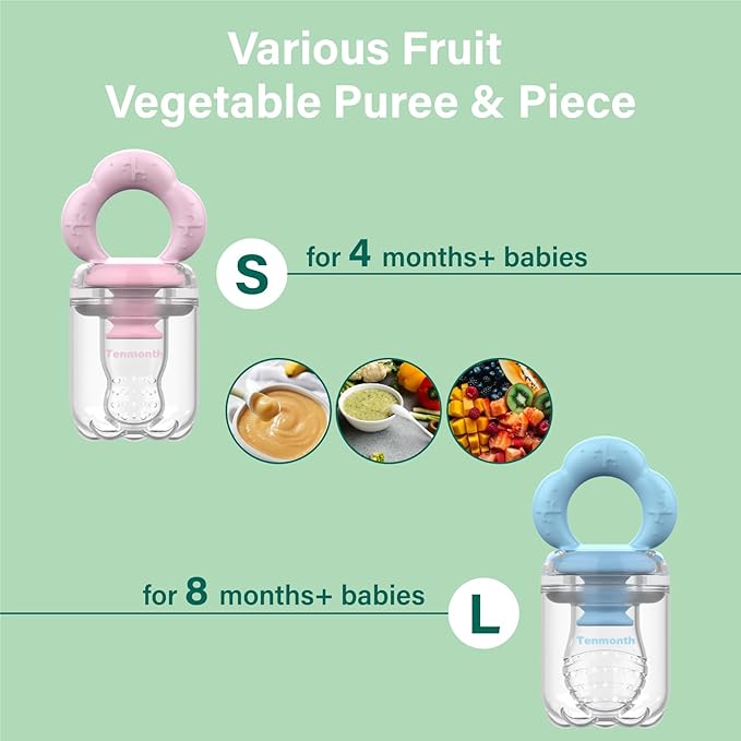 Baby Fruit Food Feeder Breastmilk Popsicle Molds with Freezer Tray, Tenmonth Silicone Baby Feeder for Safe Infant Self Feeding 2 Pack, BPA Free