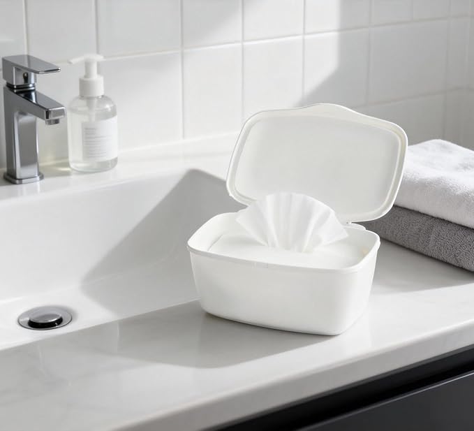 Moorfowl 3 Pack Baby Wipes Dispenser for Bathroom Flushable Wipes Holder White Plastic Organizer Versatile Containers for Small Items Storage Bins with Lids with Blank Labels