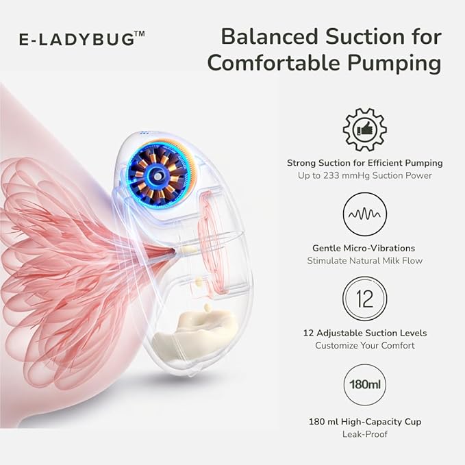 haakaa E-Ladybug Wearable Electric Breast Pump – Ultra-Slim Hands-Free Pump, 3 Modes & 12 Suction Levels, Micro-Vibration Technology, Leakproof 180ml Cup, Quiet in-Bra Design 2-Pack