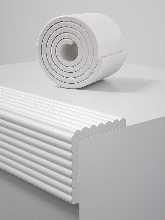 7.9''W Extra-Wide Edge Protector, 6.56FT 0.47''Th Baby Proofing Corner Guards, Safety Furniture Bumper, Pre-Taped, Thick Soft Rubber Foam Padding for Fireplace Table Stair Cabinet (White Gray)