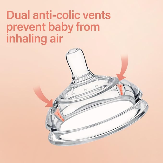 Haakaa Gen.3 Silicone Anti-Colic Baby Bottle Nipples - 100% Silicone Teat for Baby Bottles,Medium Flow, 3m+, 2pcs