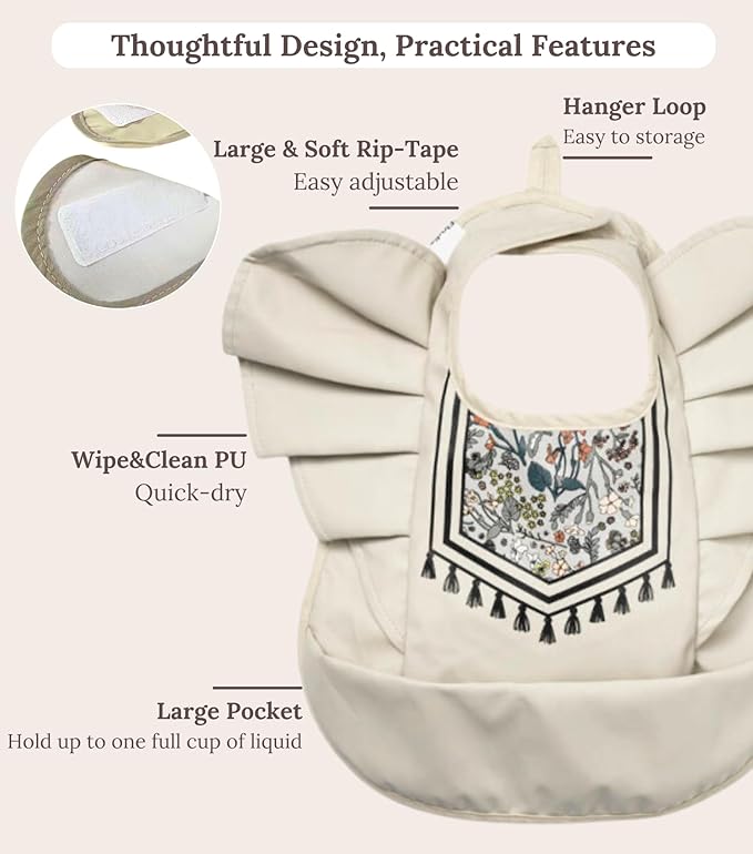 CuddoBaby Baby Bibs, Waterproof Feeding Bib with Large Pocket, Mess Proof, Wide Fit Adjustable, Quick Dry Food Catcher