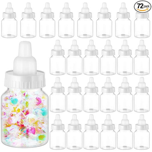 Tessco for you 72 Pcs 3.5 Inch Baby Bottles for Baby Shower Mini Plastic Bottle Party Favor Clear Candy Box for Guests Gift (White)