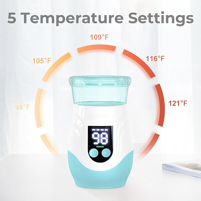 Portable Bottle Warmer for Travel, Cordless Baby Bottle Warmer, Rechargeable Bottle Warmer with 8 Adapters, 1 Milk Powder Container, Compatible with Most Bottle, Fast Heating, Blue