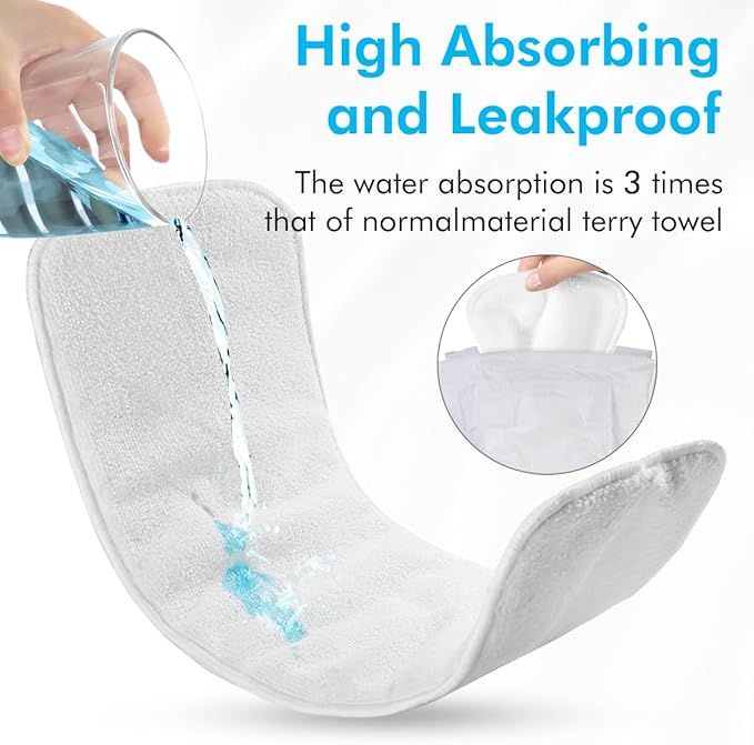 6 Pack Rayon Microfiber Inserts Liners for Adults Cloth Diapers for Incontinence Care, 4-Layer Washable Reusable Large Absorbent (White-Medium)