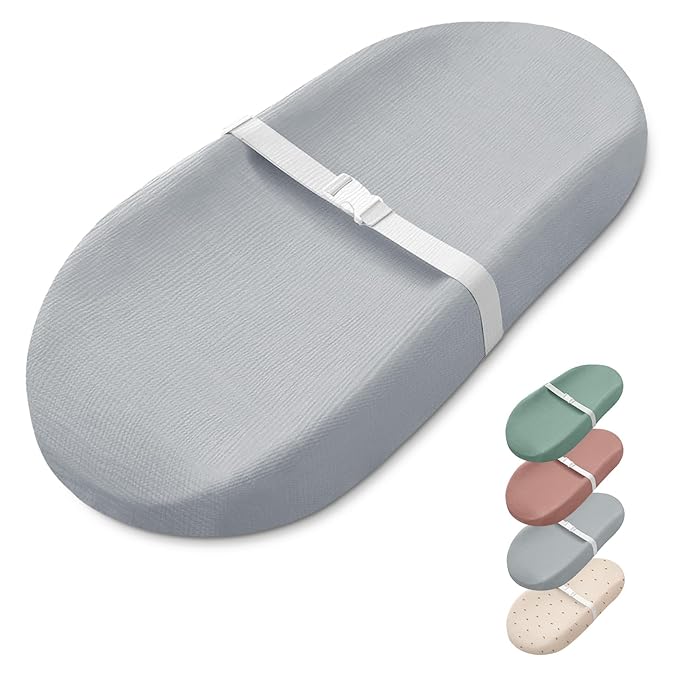 Blissful Diary Muslin Baby Changing Pad with Waterproof Lining Foam, Diaper Changing Table Pad with Cover for Dressers (Gray, Avocado)