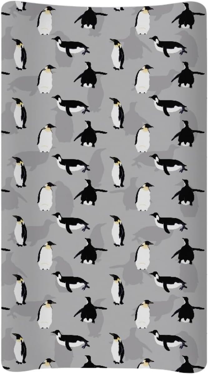 GOSTONG 32"x16" Diaper Changing Table Cover with Animal Penguin Pattern Baby Stretchy Changing Table Mat Cover Protectors with Elastic Bands
