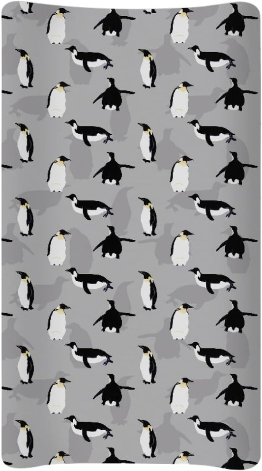 GOSTONG 32"x16" Diaper Changing Table Cover with Animal Penguin Pattern Baby Stretchy Changing Table Mat Cover Protectors with Elastic Bands
