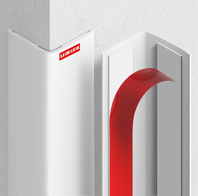 MONOID Wall Corner Protector, 2 PCS Furniture Edge Protection, PC Anti-Bump Guards Avoid Scratching Corner Trim for Door Frame, Table, Countertop, Stair, Self-Adhesive, White, 1.97IN×47.24IN/5CM×120CM