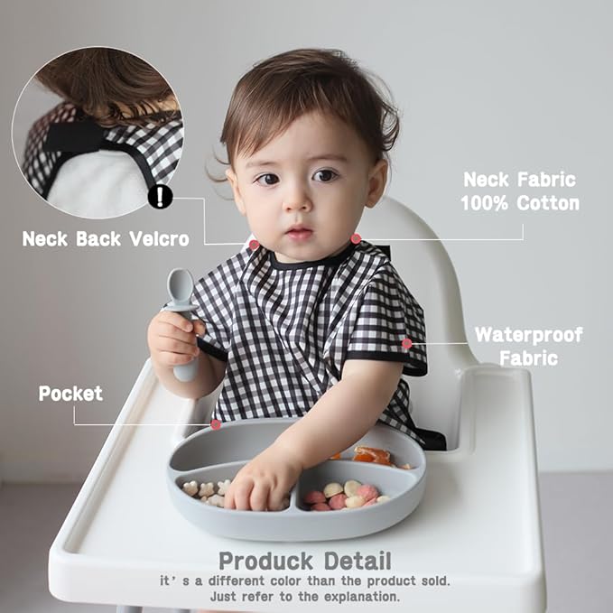Plie Short Sleeve Waterproof Bib for Toddlers – Easy Clean Feeding Apron for Mealtime, Daycare, Self-Feeding, Lightweight