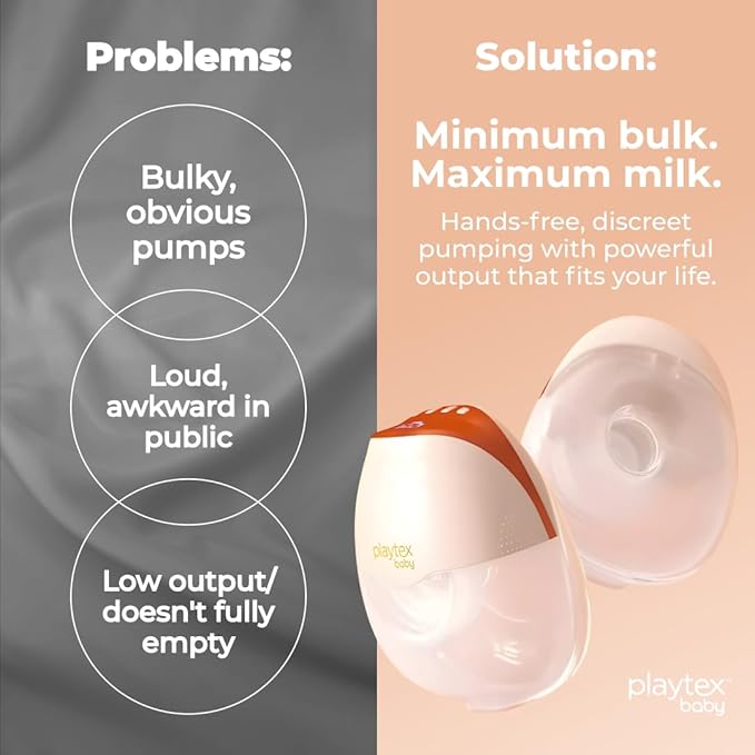 Playtex Baby Electric Breast Pump (H15 Wearable Model), Hands-Free in-Bra Pump, 3 Modes, 12 Levels, Quiet Operation, 180ml Capacity