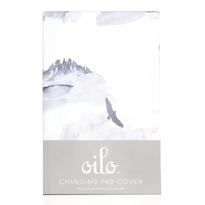 Oilo Changing Pad Cover, Breathable Organic Cotton Fitted Jersey, 300 Thread Count, Machine Washable, Fits Standard Changing Pads (32" x 16"), Girl, Boy, & Neutral Nursery Design, Misty Mountain
