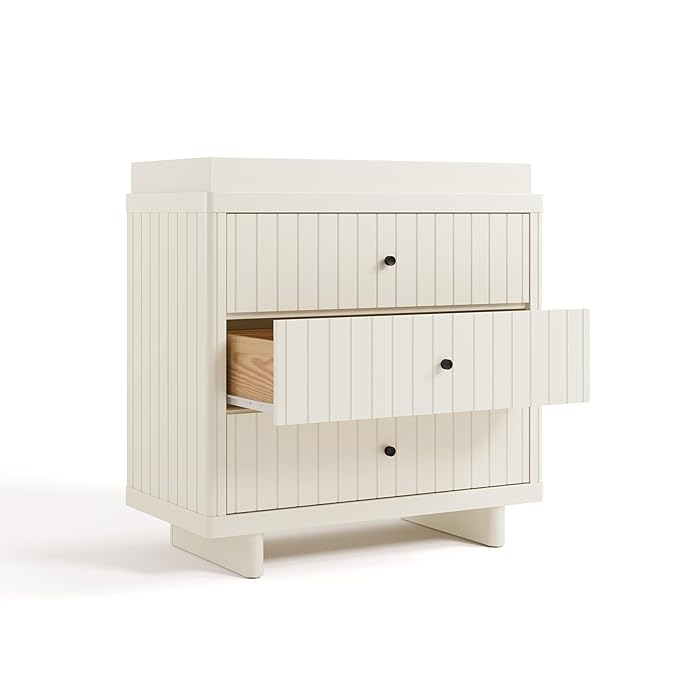 Storkcraft Kyoto 3 Drawer Chest with Topper (Frosted Oat) - GREENGUARD Gold Certified, Nursery & Kids' Bedroom Wood Chest, Interlocking Drawer System, and Easy Assembly with Pre-Installed Tracks