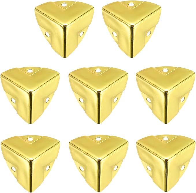 uxcell 8PCS Metal Corner Protector 0.9 x 0.9 x 0.9 Inch Box Edge Guard Protector Zinc Alloy Cabinets Speaker Corners Protector for Furniture Decorative (Imprint Edge, Gold)