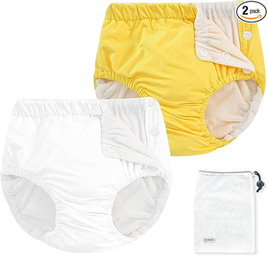 EZ Moms 2 Packs Reusable Swim Diapers Toddler Baby Swim Diaper Size 1 Washable Snap Pool Swimming Diaper 12-18 Months Soft Waterproof Diapers for Swimming Lessons Boys and Girls with a Laundry Bag