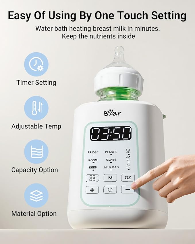 Bear Bottle Warmer, Baby Milk Warmer Breastmilk Bag Formula Fast Warming for New Born Baby Bottles, Time Temp Control Automatic Shut Off at Home Use