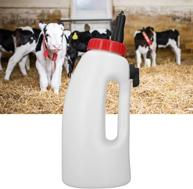 Jiawu Calf Bottle, 4L Calf Milk Feeding Bottle Nursing Bottle Calf Milk Feeder Bottle Farm Equipment with Handle, Nipple, Regulating Valve, Feeder for Nursing Baby Cows, Sheeps